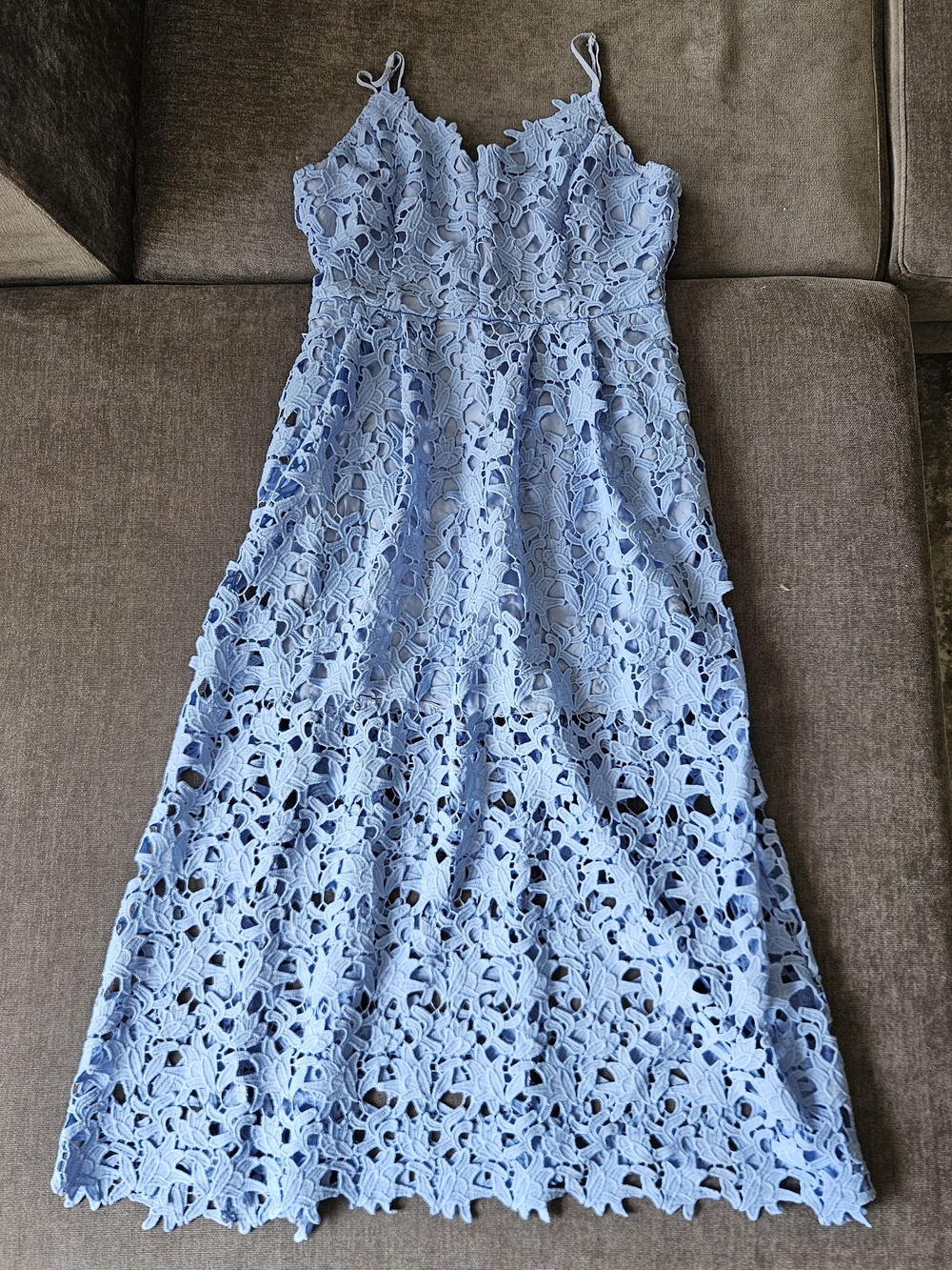 Light Blue Lace Spaghetti-Strap Midi Dress